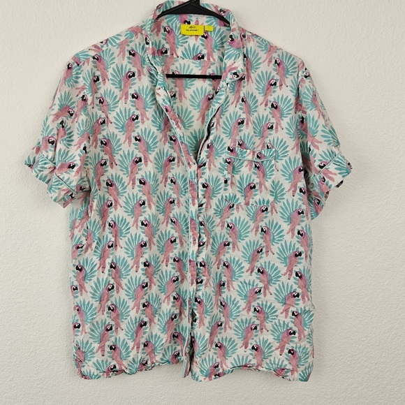 Roberta Roller Rabbit Parrot Printed Pajama Button Up Shirt Size LG Women's - Picture 2 of 12